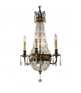 Bellini Pendelleuchte, oxidierte Bronze und Kristall, 6 Glühbirnen