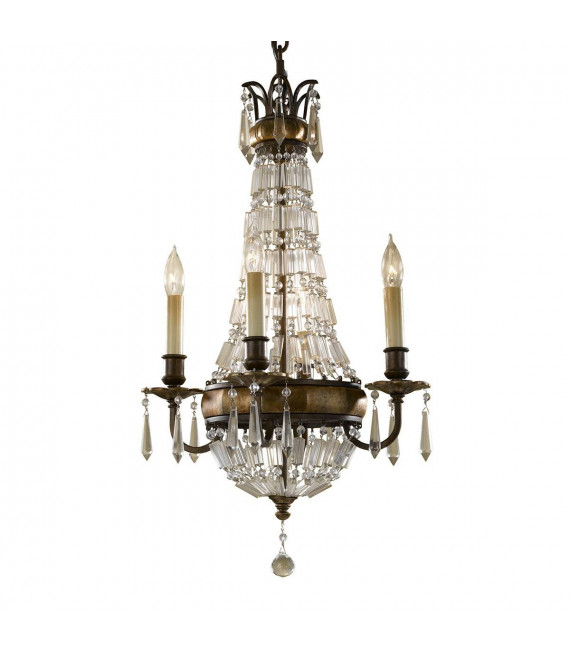 Bellini Pendelleuchte, oxidierte Bronze und Kristall, 6 Glühbirnen