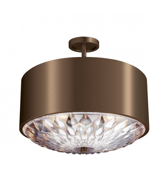 Lampada a sospensione botanica, ottone scuro antico, vetro inciso