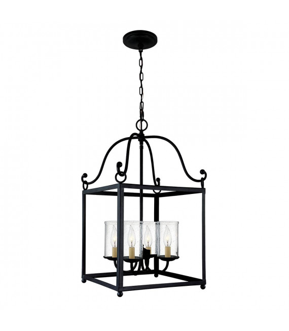 Lámpara colgante de declaración, hierro forjado antiguo, vidrio, 4 luces