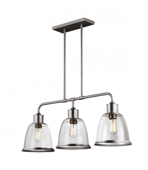 Lámpara colgante Hobson Bar, níquel satinado, vidrio manchado, 3 luces