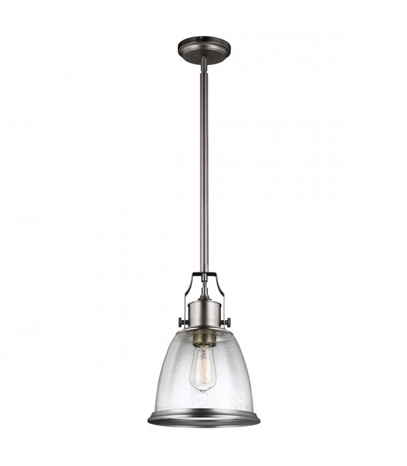Lampada a sospensione Hobson, media, nickel satinato, vetro maculato