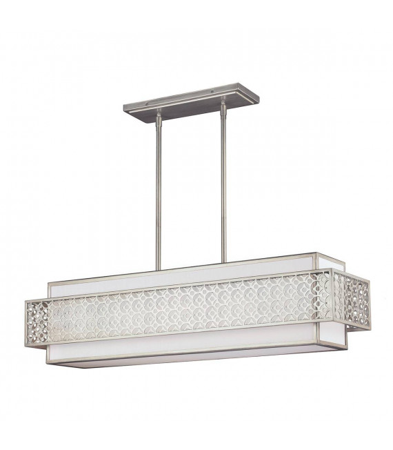 Candelabro Kenney, lienzo blanco y marco gris dorado, 5 luces