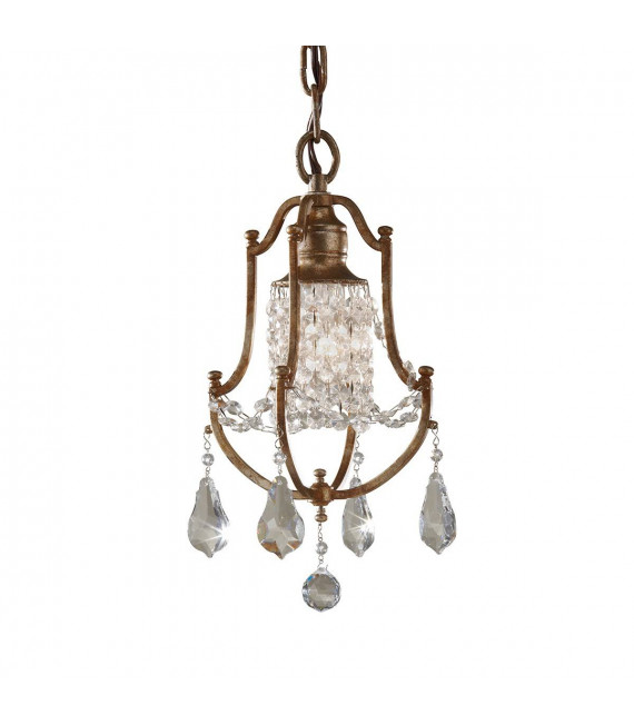 Lampada a sospensione Valentina, bronzo ossidato, decorazioni in cristallo