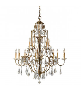 Lampadario Valentina, bronzo ossidato, decorazioni in cristallo, 12 luci