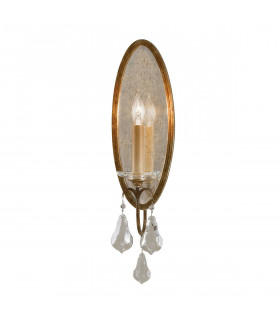 Lampada da parete in bronzo ossidato, decorazioni in cristallo