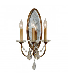 Lampada da parete in bronzo ossidato, decorazioni in cristallo, 3 luci