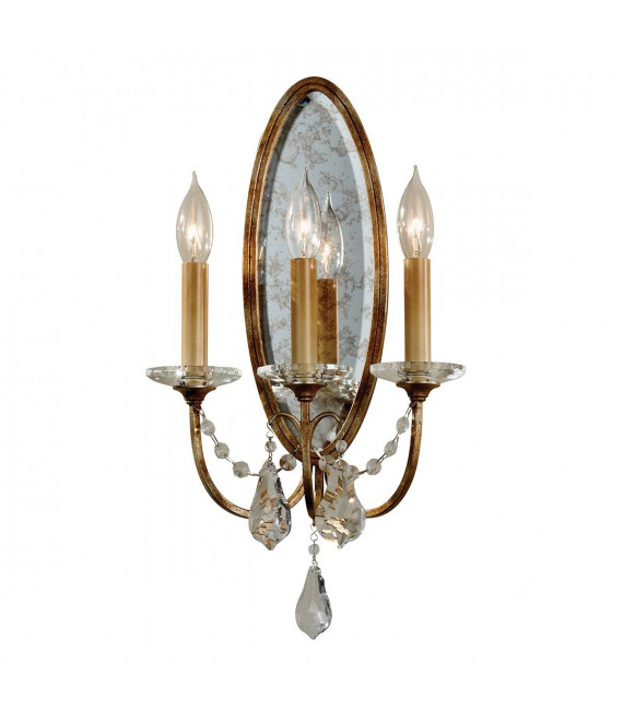 Aplique de bronce oxidado, decoraciones de cristal, 3 luces