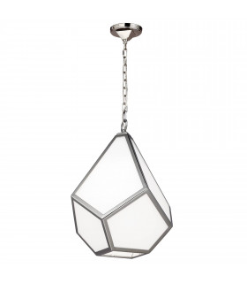 Lámpara colgante de diamantes, níquel pulido y vidrio opal, grande