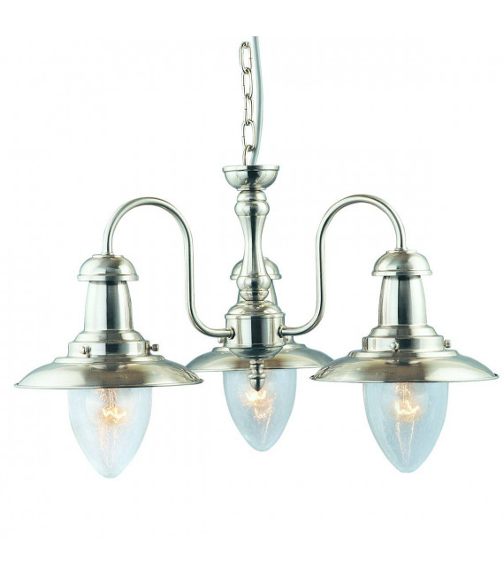 Fisherman 3-Licht Anhänger aus Satin Silber und Glas