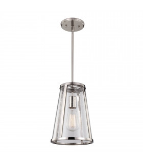 Lampada a sospensione Harrow, nickel lucido e vetro, medio