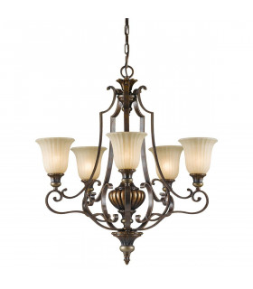Pendente Kelham, bronzo dorato e vetro Scavo, 5 lampadine