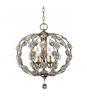Colgante Leila, plata bruñida y cristal, 6 bombillas.
