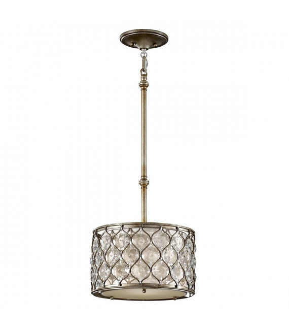 Suspenion Lucia, argent bruni et cristal, 42 cm, 2 ampoules