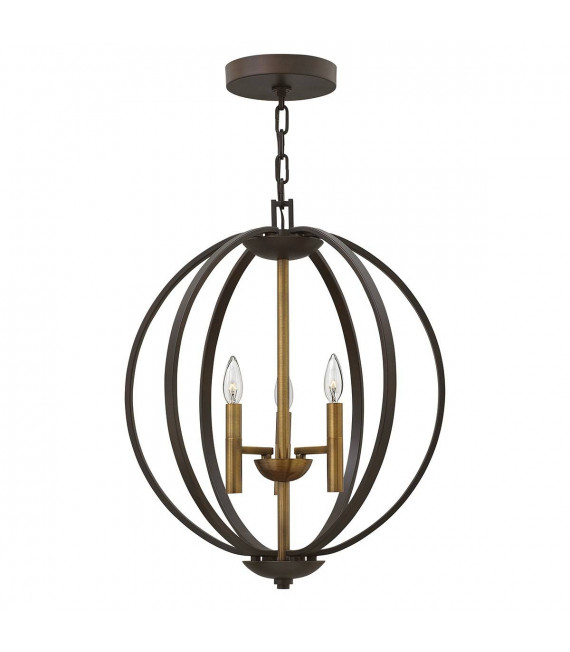 Lampada a sospensione Euclide, bronzo spagnolo, 3 luci
