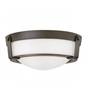 Lampada da soffitto Hathaway, bronzo invecchiato, vetro opale, modello piccolo