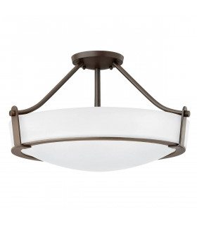 Lampada semi-plafoniera Hathaway, bronzo invecchiato, vetro opale
