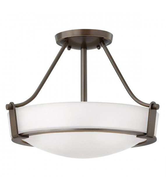 Lampada semi-soffitto Hathaway, bronzo invecchiato, vetro opale, modello piccolo