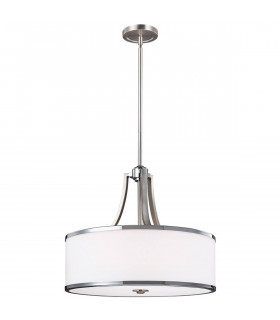 Prospect Park Pendelleuchte, Nickel satiniert, Chrom, Opalglas, 4 Leuchten