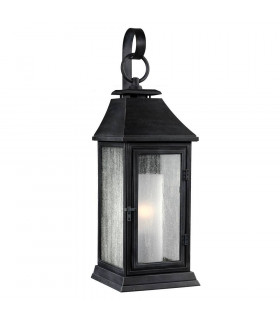 Lámpara de pared Shepherd, zinc oscuro y vidrio, mediano