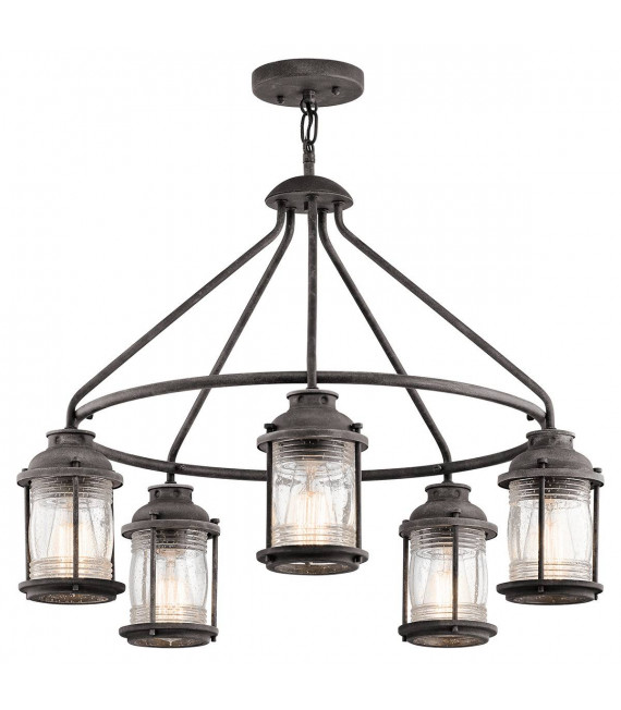 Lampada a sospensione per esterni Ashland Bay, zinco, vetro, 5 luci