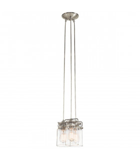 Lámpara colgante Brinley, níquel cepillado, vidrio, 3 luces
