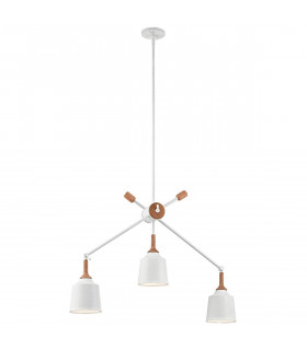 Danika Pendelleuchte, weiß und Holz, 3 Lichter