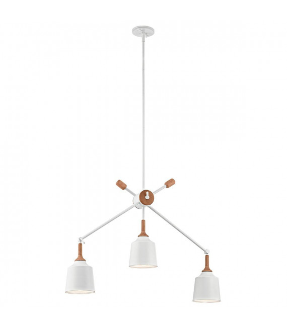 Lámpara colgante Danika, blanco y madera, 3 luces