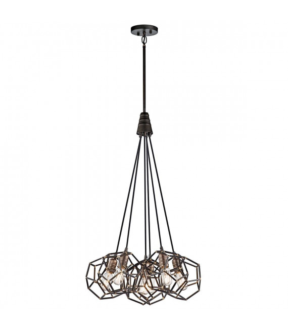 Lámpara colgante Rocklyn, acero crudo, latón, 6 luces