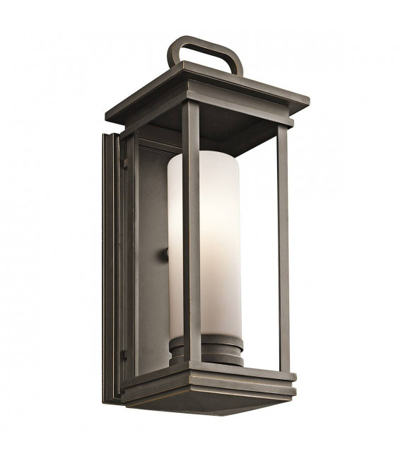Aplique de exterior South Hope, 45,1 cm, bronce frotado, vidrio opal