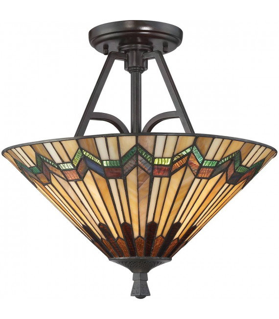 Alcott Halbdeckenleuchte, Valliant Bronze, Tiffany Glas