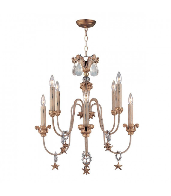 Suspension Maiden Voyage, argent et cristal, 6 ampoules