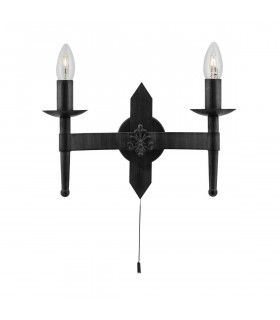 Aplique 2 bombillas Cartwheel, en hierro forjado negro