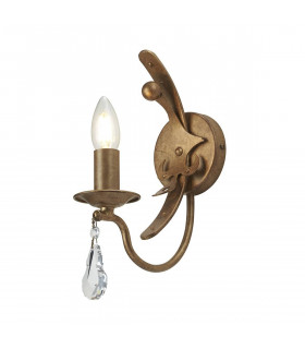 Lampada da parete Windsor, finitura patina dorata, cristallo