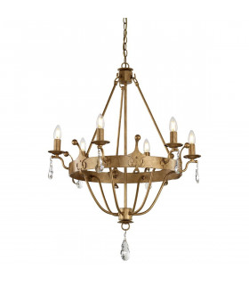 Windsor Pendelleuchte, goldene Patina, Kristall, 6 Lichter