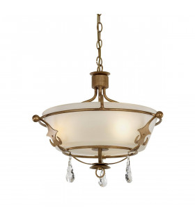 Lámpara colgante Windsor / semi-techo, pátina dorada, cristal, 3 luces