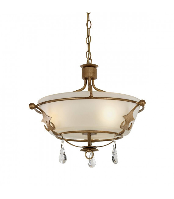 Lampada a sospensione / semi-soffitto Windsor, finitura patina dorata, cristallo, 3 luci