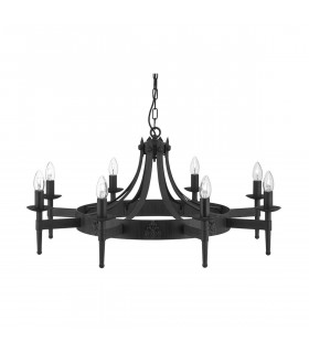 Lámpara colgante de 8 luces Cartwheel, en hierro forjado negro