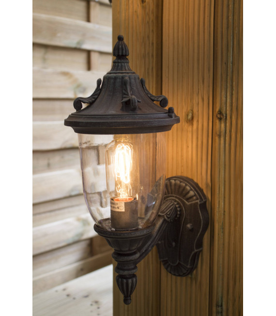 Lámpara de pared Shepherd, zinc oscuro y vidrio, muy grande