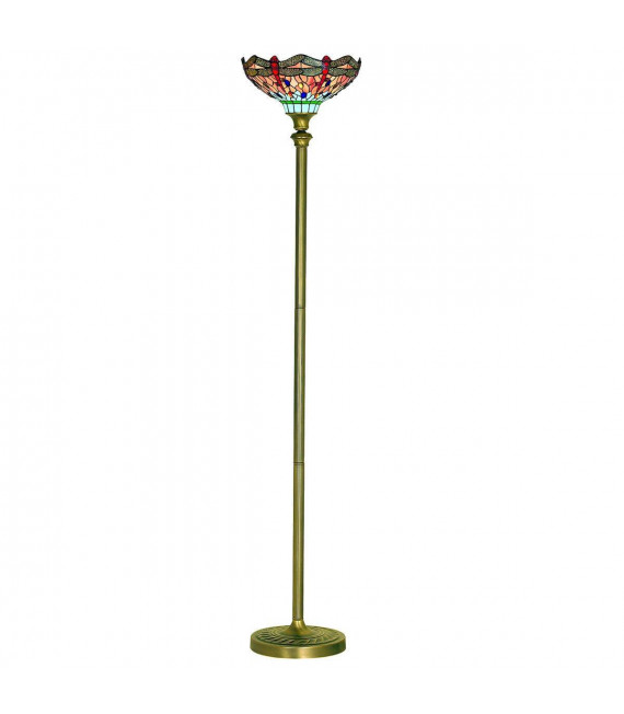 Lampada da terra Dragon Fly, in ottone antico e vetro tiffany