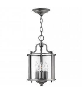 Gentry Pendelleuchte, poliertes Messing und Glas, klein