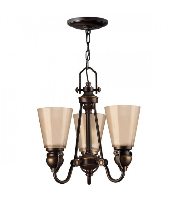 Suspension Mayflower, bronze vieilli et verre, 3 ampoules