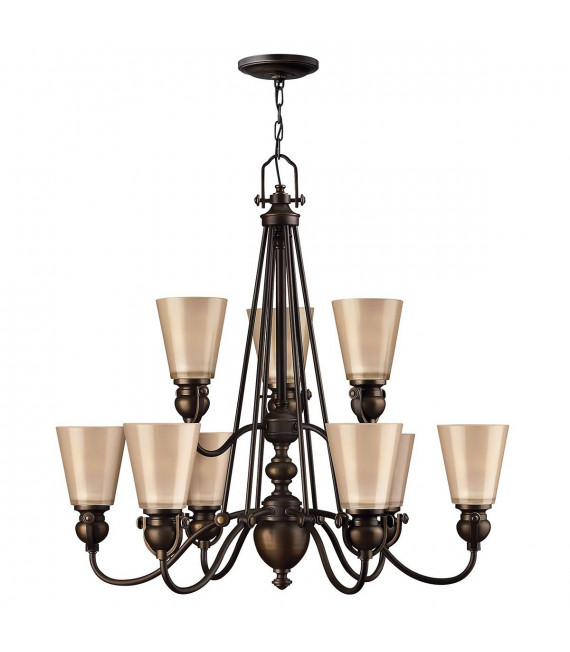 Suspension Mayflower, bronze vieilli et verre, 6 ampoules