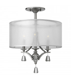 Lampada a sospensione Mime, nichel spazzolato e cristallo, 4 lampadine