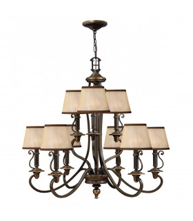 Pendente Plymouth, bronzo invecchiato, 3 lampadine, con paralume
