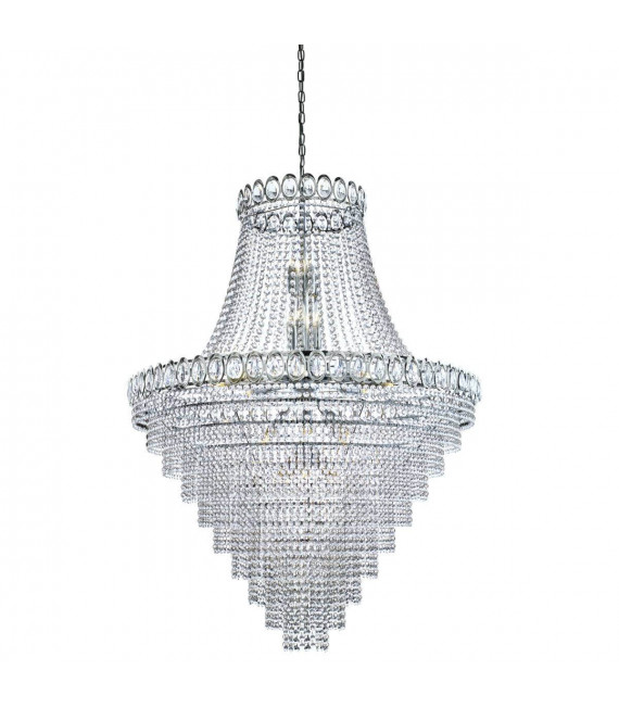 Lámpara colgante de 28 bombillas Louis-Philippe, en cromo y cristal.