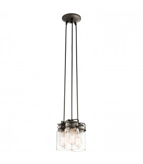 Pendente Brinley, bronzo antico e vetro, 6 lampadine