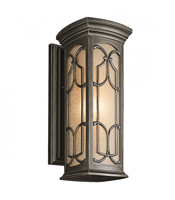Lampada da parete Franceasi, bronzo antico e vetro ambra, grande