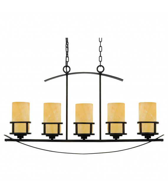 Lampada a sospensione Kyle, ferro battuto e onice, 6 lampadine