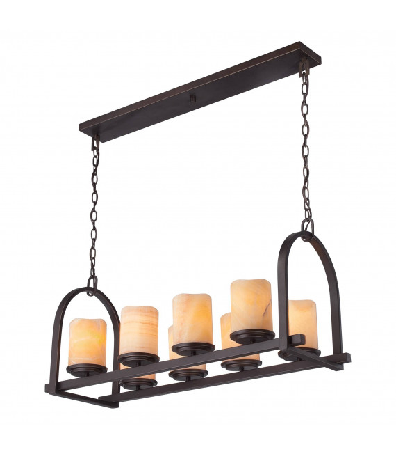 Lampada a sospensione Aldora, bronzo palladiano e onice, 3 lampadine